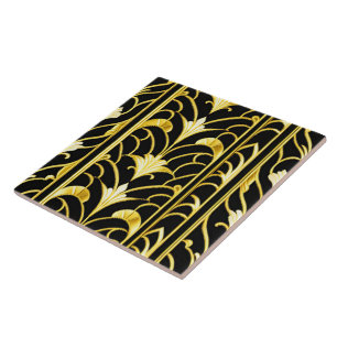 Art Deco Modern Black Gold Collection Ceramic Tile
