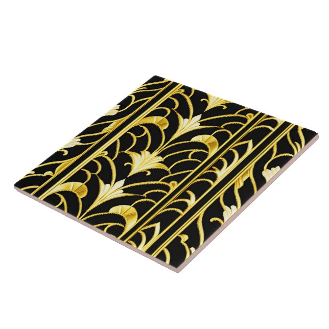 Art Deco Modern Black Gold Collection Ceramic Tile (Side)