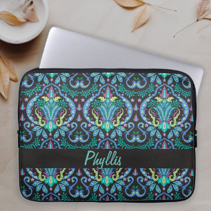 Art Deco Modern Black Turquoise Name Personalised Laptop Sleeve