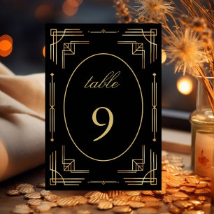 Art deco modern elegant golden black  table number