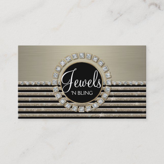 Art Deco Modern Horizontal Stripe Glitter Business Business Card (Front)