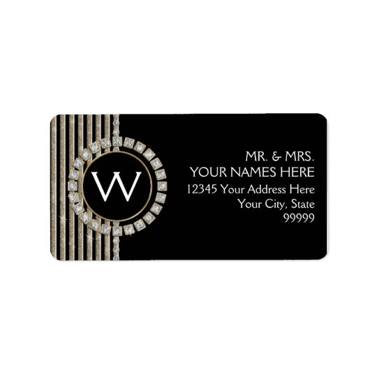 Art Deco Modern Horizontal Stripe Glitter Look Address Label