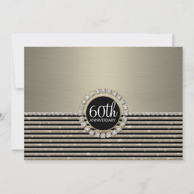 Art Deco Modern Horizontal Stripe Glitter Look Invitation (Front)
