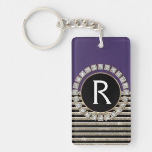 Art Deco Modern Horizontal Stripe Glitter Look Key Ring