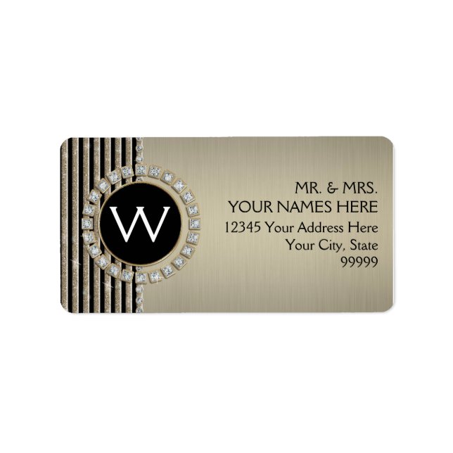 Art Deco Modern Horizontal Stripe Glitter Look Label (Front)