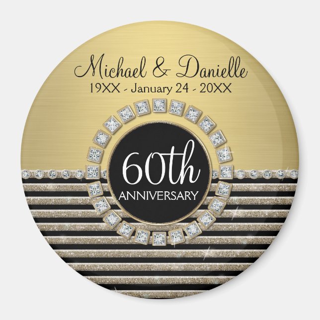 Art Deco Modern Horizontal Stripe Glitter Look Magnet (Front)