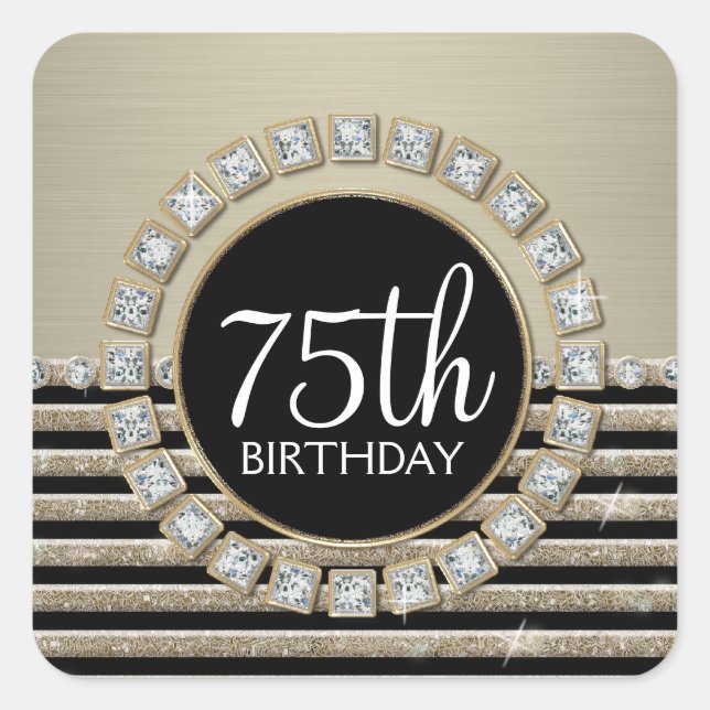 Art Deco Modern Horizontal Stripe Glitter Look Square Sticker (Front)