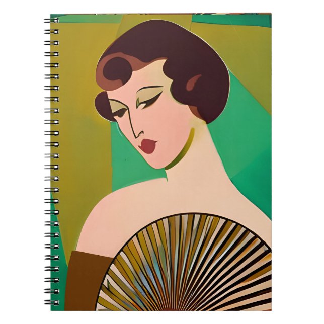Art Deco Modern Lady with a Fan Notebook (Front)