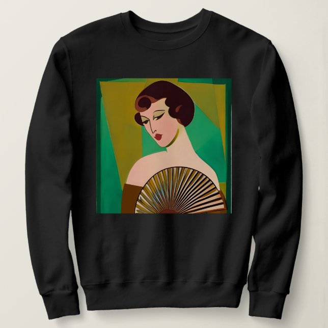 Art Deco Modern Lady with a Fan Sweatshirt (Design Front)