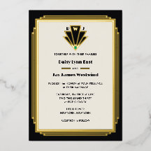Art Deco Monogram Black Gold Wedding