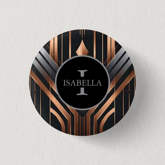 Art Deco Monogram Circle Name Design 3 Cm Round Badge (Front)