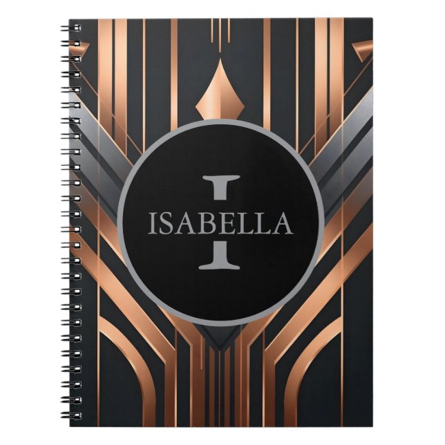 Art Deco Monogram Circle Name Design Notebook (Front)
