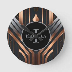 Art Deco Monogram Circle Name Design Round Clock