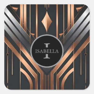 Art Deco Monogram Circle Name Design Square Sticker