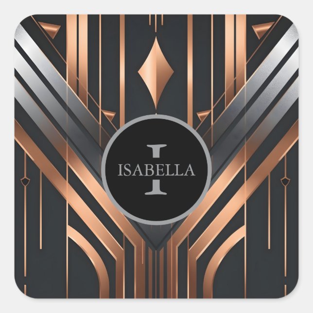 Art Deco Monogram Circle Name Design Square Sticker (Front)