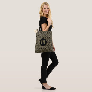 Art Deco Monogram Gold and Black Tote Bag