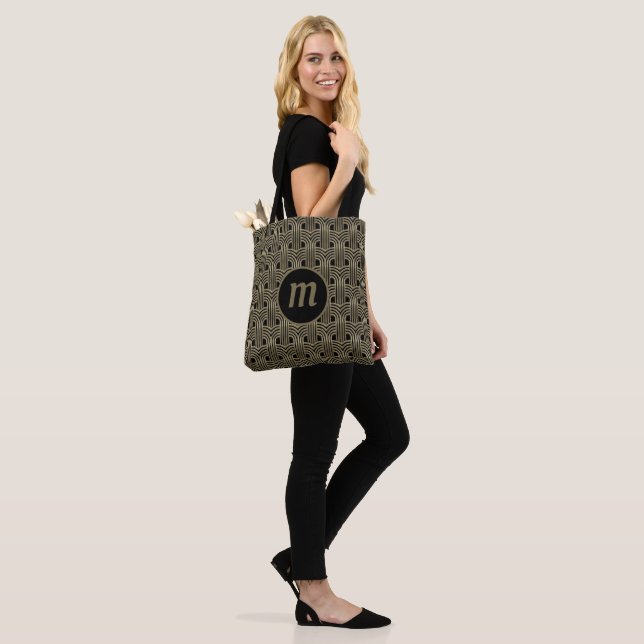 Art Deco Monogram Gold and Black Tote Bag (On Model)
