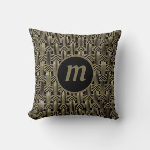 Art Deco Monogram Gold Black Cushion