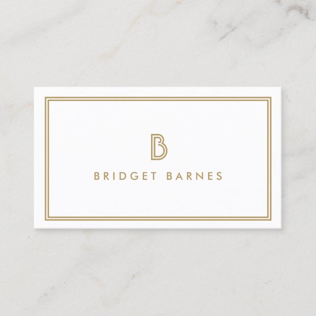 ART DECO MONOGRAM INITIAL LOGO in GOLD and WHITE Business Card (Front)