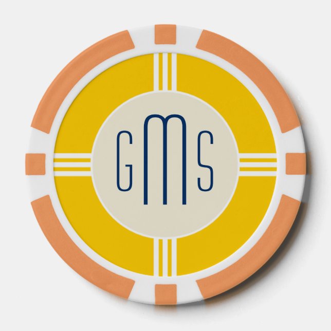 Art Deco Monogram Initials Personalised Poker Chip (Front)