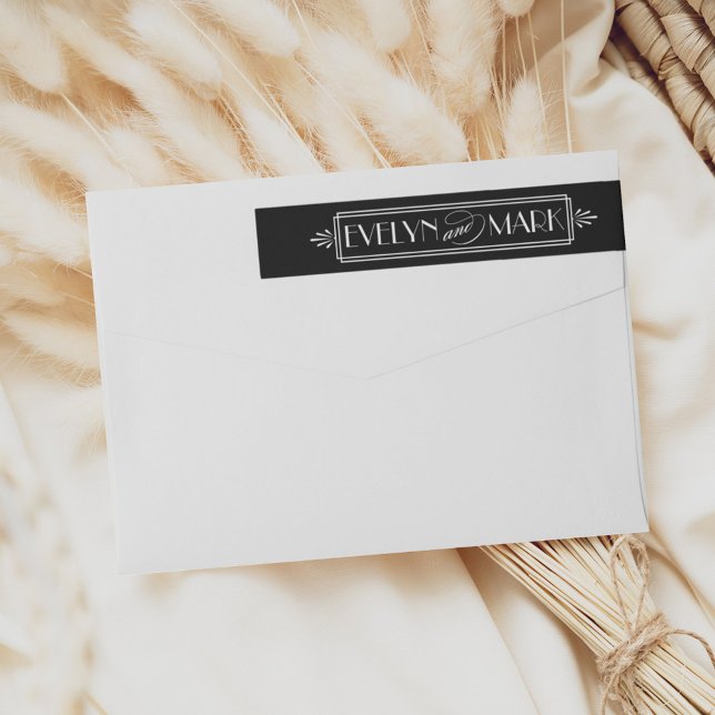 Art Deco Monogram Wedding Return Address Wrap Around Label (Creator Uploaded)