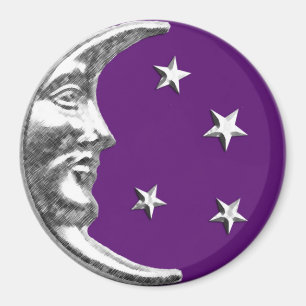Art Deco Moon and Stars - Amethyst Purple & Silver Magnet
