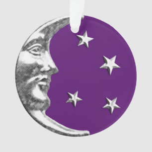 Art Deco Moon and Stars - Amethyst Purple & Silver Ornament