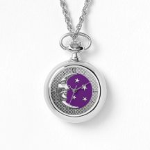 Art Deco Moon and Stars - Amethyst Purple & Silver
