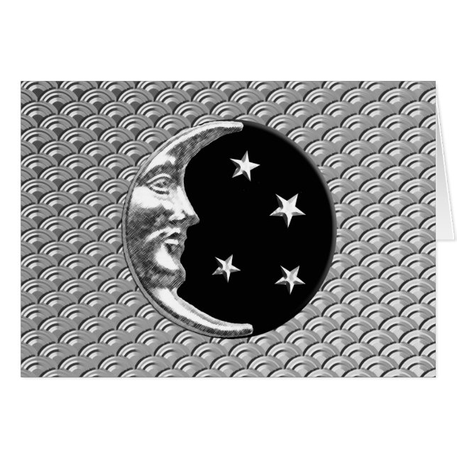 Art Deco Moon and stars - Black and Silver (Front Horizontal)