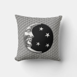 Art Deco Moon and stars -  Black and Silver Cushion