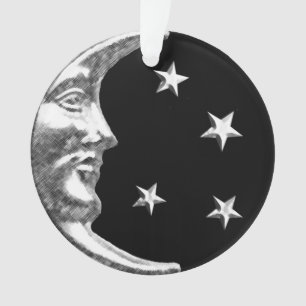 Art Deco Moon and Stars - Black and Silver Ornament