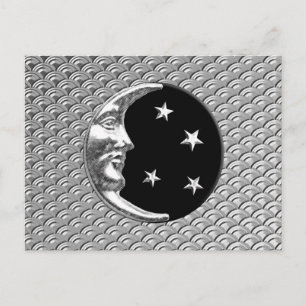 Art Deco Moon and stars - Black and Silver Postcard
