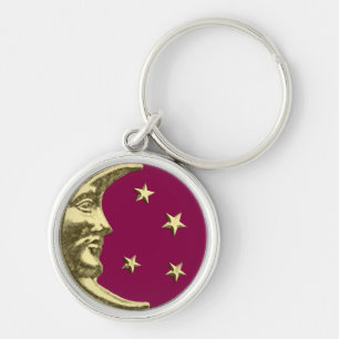 Art Deco Moon and Stars - Burgundy and Gold Key Ring