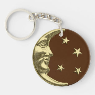Art Deco Moon and Stars - Chocolate Brown & Gold Key Ring