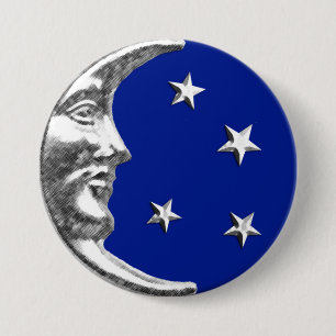 Art Deco Moon and Stars - Cobalt Blue and Silver 7.5 Cm Round Badge