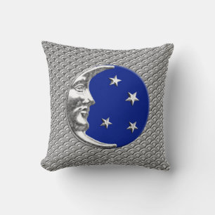 Art Deco Moon and stars -  Cobalt Blue and Silver Cushion