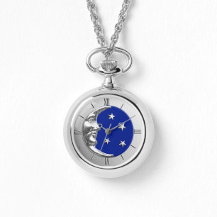 Art Deco Moon and Stars - Cobalt Blue and Silver Watch