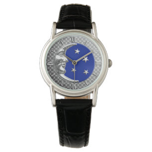 Art Deco Moon and stars - Cobalt Blue and Silver Watch