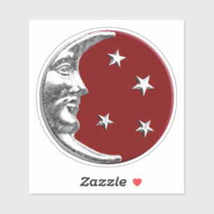 Art Deco Moon and stars - Dark Red and Silver