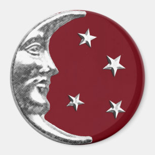 Art Deco Moon and Stars - Dark Red and Silver Magnet