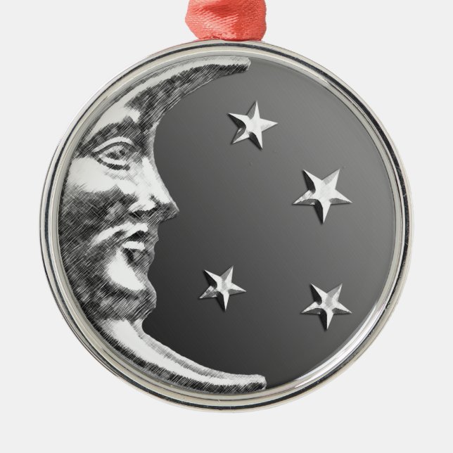Art Deco Moon and Stars - Grey / Grey and Silver Metal Ornament (Front)
