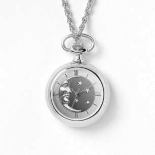 Art Deco Moon and Stars - Grey / Grey and Silver Watch