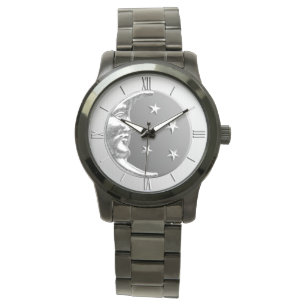 Art Deco Moon and Stars - Grey / Grey and Silver Watch