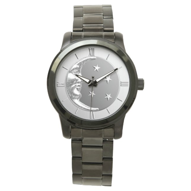 Art Deco Moon and Stars - Grey / Grey and Silver Watch (Front)