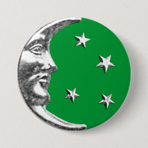 Art Deco Moon and Stars - Jade Green and Silver 7.5 Cm Round Badge