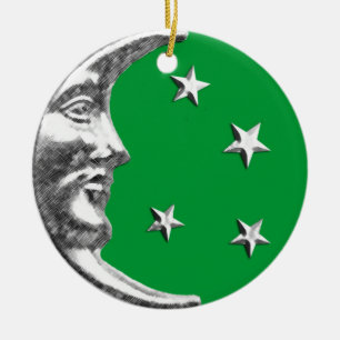 Art Deco Moon and Stars - Jade Green and Silver Ceramic Ornament