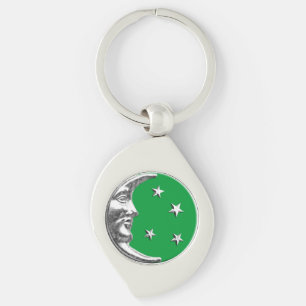 Art Deco Moon and Stars - Jade Green and Silver Key Ring