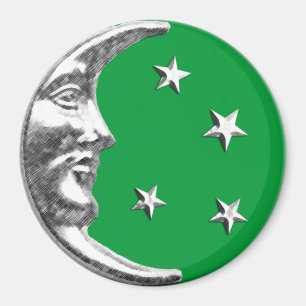 Art Deco Moon and Stars - Jade Green and Silver Magnet
