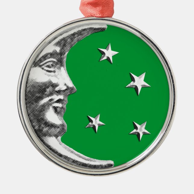 Art Deco Moon and Stars - Jade Green and Silver Metal Ornament (Front)