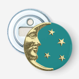 Art Deco Moon and Stars - Teal and Gold Bottle Opener